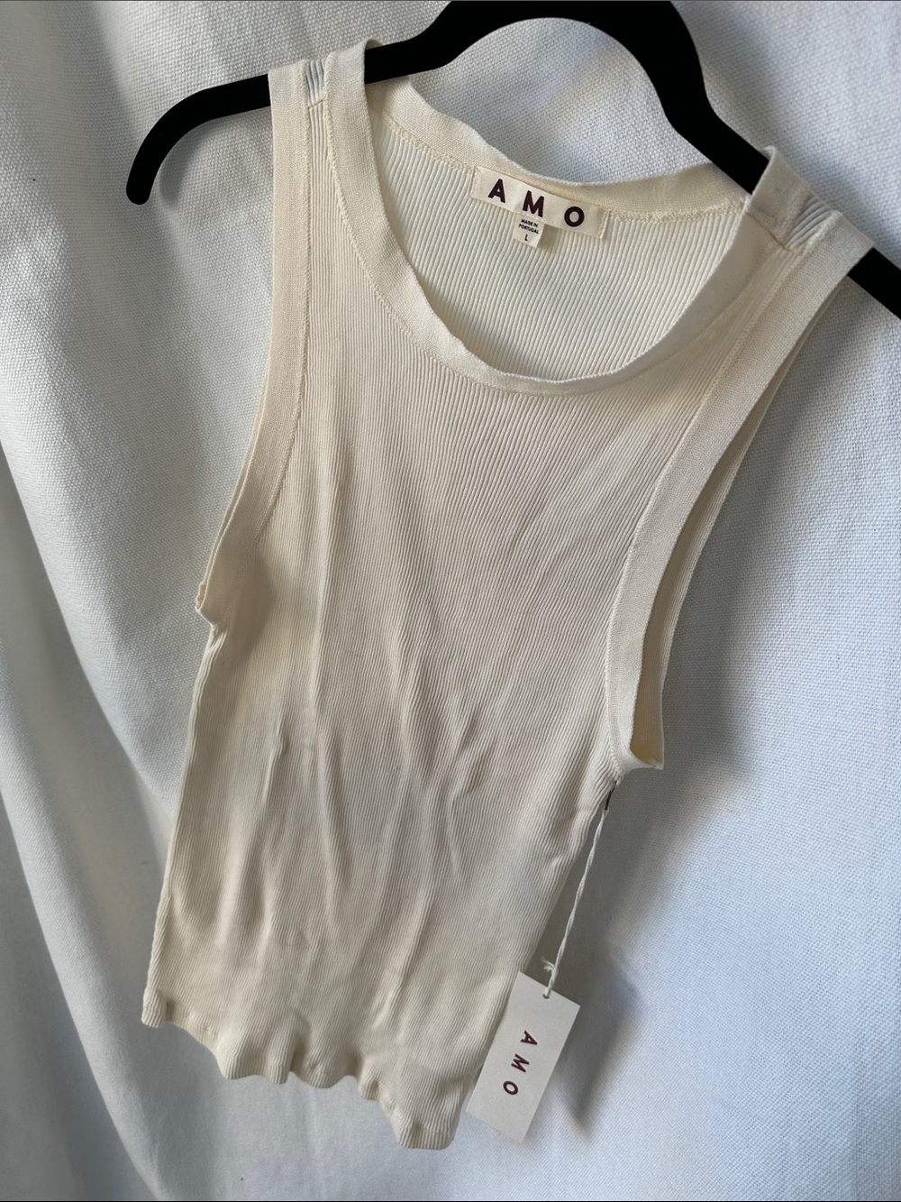 AMO Cream Ribbed Sleeveless Slim Tank
